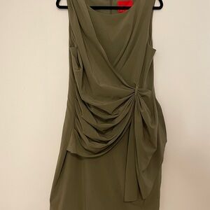 Zac Posen Green Asymmetrical Ruched Midi Dress
